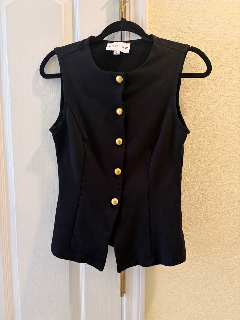 Harlow Black Sleeveless Top with Gold Buttons